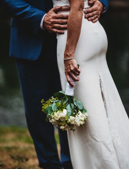 couple embracing at wedding
