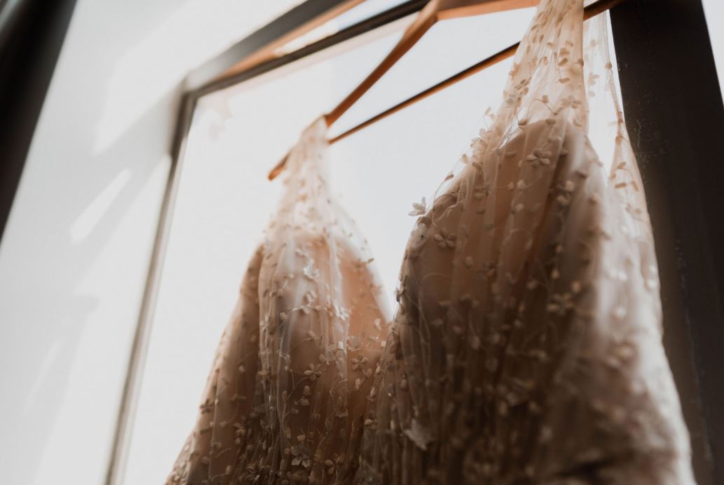 beautiful shot of a wedding gown by ginger e photography